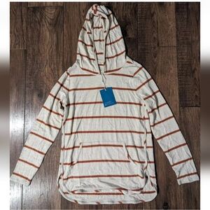 Market & Spruce Womens Brena French Terry Hoodie Sweatshirt Gray Striped Med NWT